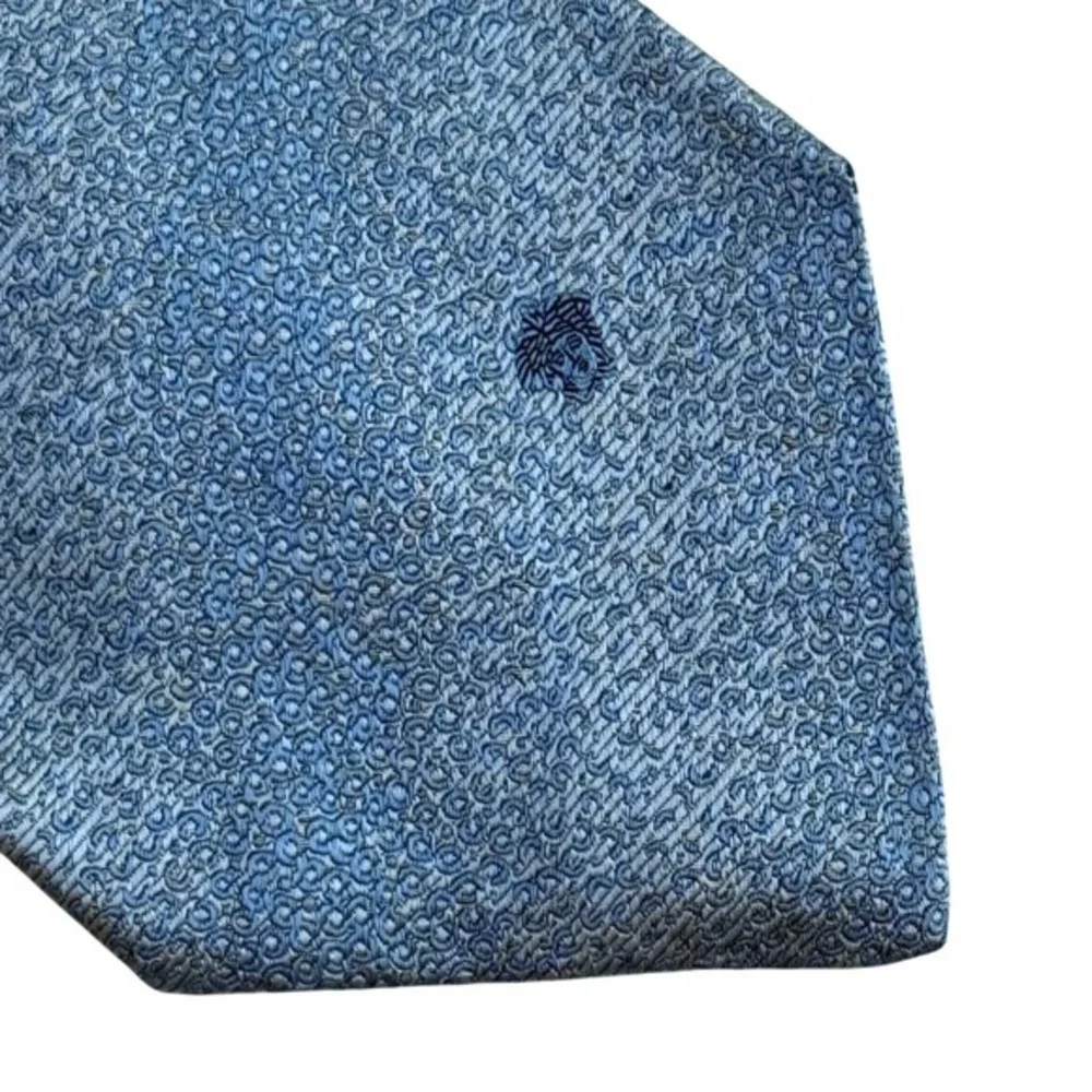 Vintage Versace Light Blue Silk Medusa Logo Textured Jacquard Tie Made in Italy